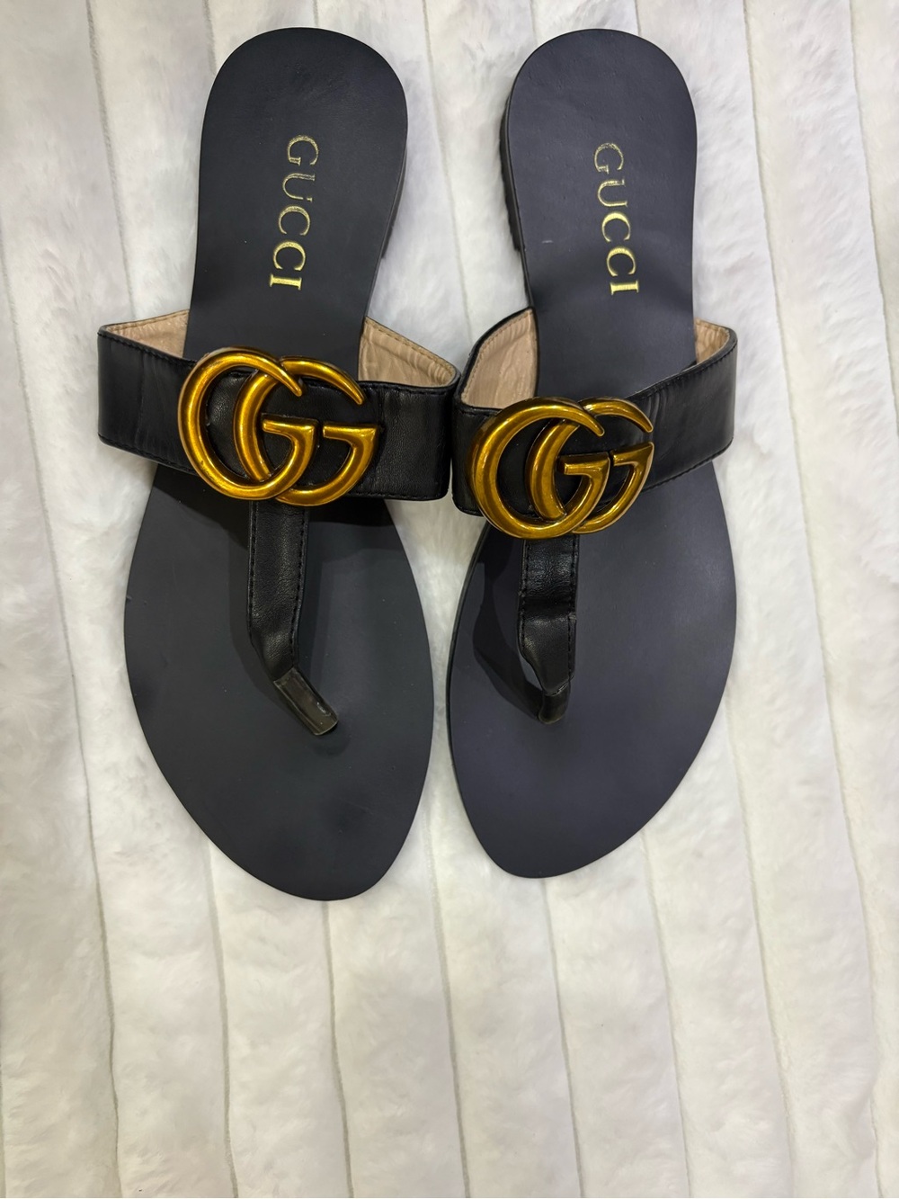 & Other Stories Black Leather Thong Sandals with Gold Accent
